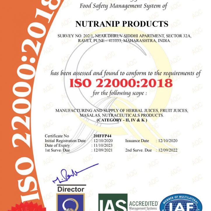 ISO 220002018 Certificate
